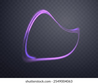 Curved purpe glowing ring. Neon realistic energy flare circle. Abstract light effect on a dark transparent background. Vector illustration.
