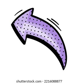 Curved Purple Arrow with Pointed End and Dots Doodle Style Vector Element