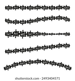 Curved puzzle pieces. Black and white. Abstract alignment. Vector illustration.