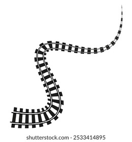 Pista de ferrocarril curva en blanco y negro. Icono del transporte ferroviario. Diseño de Vector simple para impresión y Web.