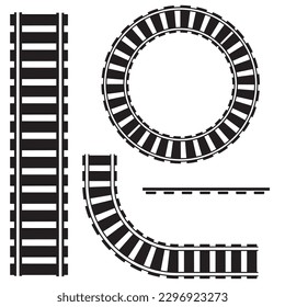 Curved railway, rails. Vector isolated illustration stencil