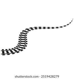Curved railway track. Transport infrastructure concept. Perspective rail design. Vector icon.