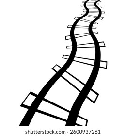 Curved Railway Tracks, Illustration With Distorted unusual distorted curved Perspective