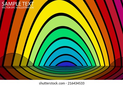 Curved rainbow arcs background illustration - Vector striped colorful abstract background  template