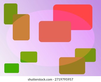 Rectángulos curvos y una gran forma ovalada con contraste de color de verde a rojo y violeta a fondo blanco.