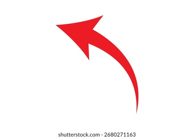 Flecha roja curva apuntando, símbolo de dirección. Símbolo de flecha para App, interfaz de usuario, Web. Ilustración vectorial