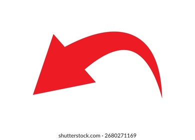 Curved red arrow pointing ,  Direction symbol. Arrow symbol for app, UI, web. Vector illustration