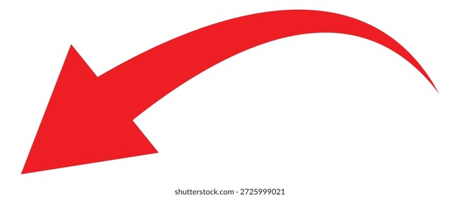 Curved red arrow pointing down and left  in side . Arrow symbol Vector illustration. Direction symbol. Arrow icon Illustration Vector for your web site design.