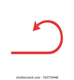 Curved red arrow vector icon on white background
