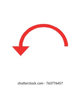 Curved red arrow vector icon on white background