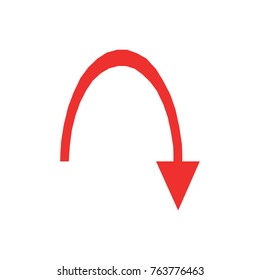 Curved red arrow vector icon on white background