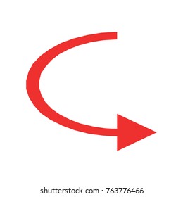 Curved red arrow vector icon on white background