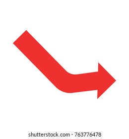 Curved red arrow vector icon on white background