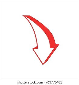 Curved red arrow vector icon on white background