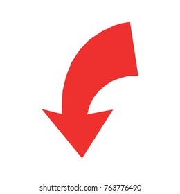 Curved red arrow vector icon on white background