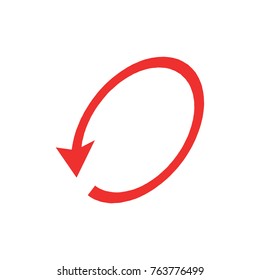 Curved red arrow vector icon on white background