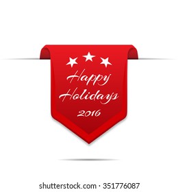 Curved red banner Happy holidays with  shadow