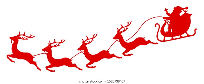 Curved Red Christmas Sleigh Santa And Four Flying Reindeer