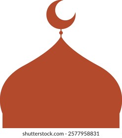 Curved Red Mosque Dome with Straight Lines Below with Crescent Moons on Top