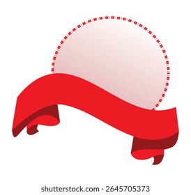 Curved red ribbon banner with transparent background, perfect for promotional titles, free labels, and birthday tags.