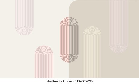 Curved retro lines. Zen garden wallpaper. Beige coral and pink color palette.