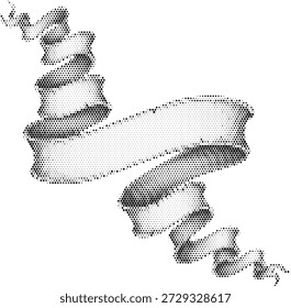 Curved ribbon banner scroll in halftone duotone decorative label style
