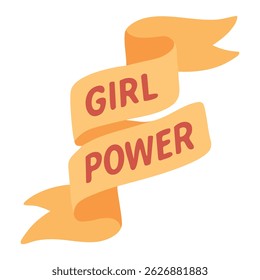 Curved ribbon with bold Girl Power text, cartoon-style symbol of strength, pride and femininity.