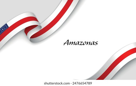 Curved ribbon with fllag of Amazonas is a state of Brazil on white background with copyspace