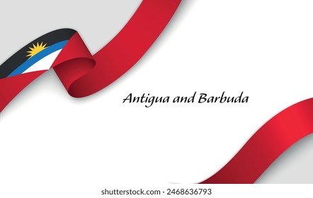 Curved ribbon with fllag of Antigua and Barbuda on white background with copyspace