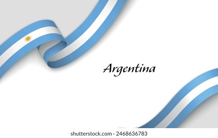 Curved ribbon with fllag of Argentina on white background with copyspace