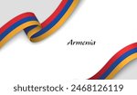 Curved ribbon with fllag of Armenia on white background with copyspace