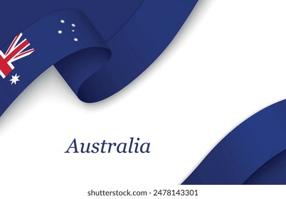 Curved ribbon with fllag of Australia on white background with copyspace