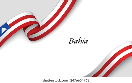 Curved ribbon with fllag of Bahia is a state of Brazil on white background with copyspace