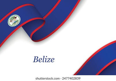 Curved ribbon with fllag of Belize on white background with copyspace