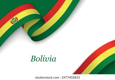 Curved ribbon with fllag of Bolivia on white background with copyspace