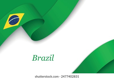 Curved ribbon with fllag of Brazil on white background with copyspace