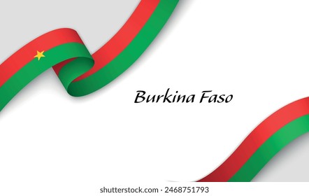 Curved ribbon with fllag of Burkina Faso on white background with copyspace