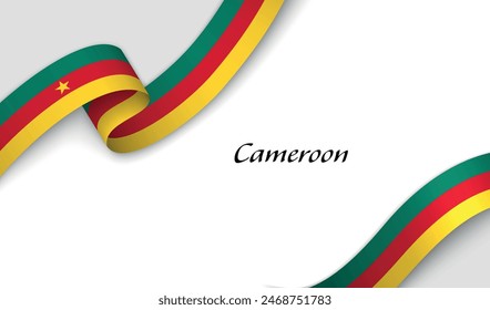 Curved ribbon with fllag of Cameroon on white background with copyspace