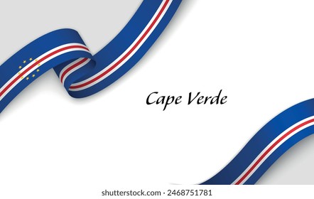 Curved ribbon with fllag of Cape Verde on white background with copyspace