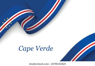 Curved ribbon with fllag of Cape Verde on white background with copyspace