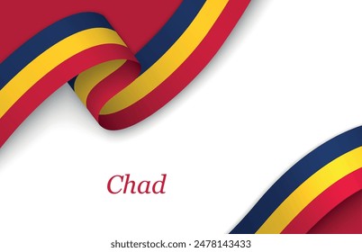 Curved ribbon with fllag of Chad on white background with copyspace