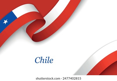 Curved ribbon with fllag of Chile on white background with copyspace
