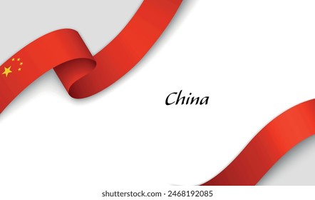 Curved ribbon with fllag of China on white background with copyspace