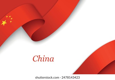 Curved ribbon with fllag of China on white background with copyspace