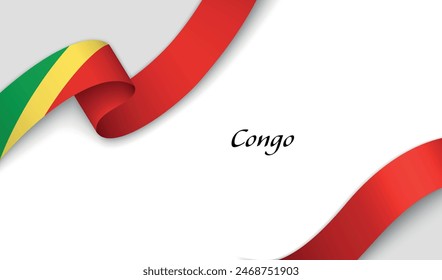 Curved ribbon with fllag of Congo on white background with copyspace