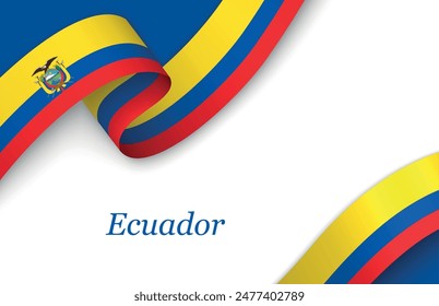 Curved ribbon with fllag of Ecuador on white background with copyspace