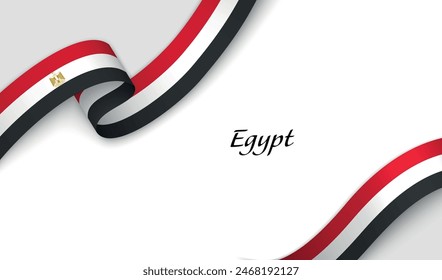 Curved ribbon with fllag of Egypt on white background with copyspace