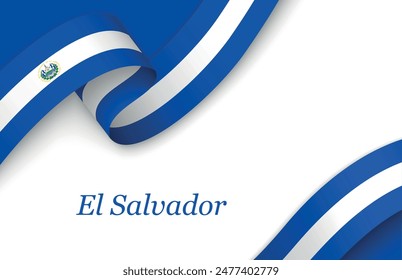 Curved ribbon with fllag of El Salvador on white background with copyspace