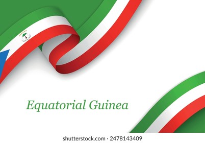 Curved ribbon with fllag of Equatorial Guinea on white background with copyspace