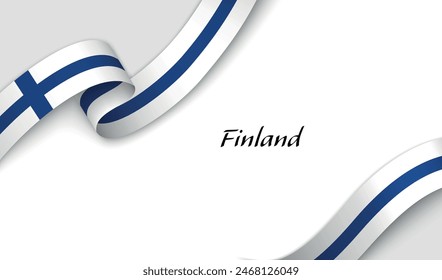 Curved ribbon with fllag of Finland on white background with copyspace